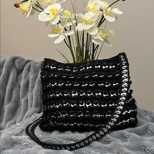 Knit and Soda Tab Black Crochet Shoulder Bag EUC